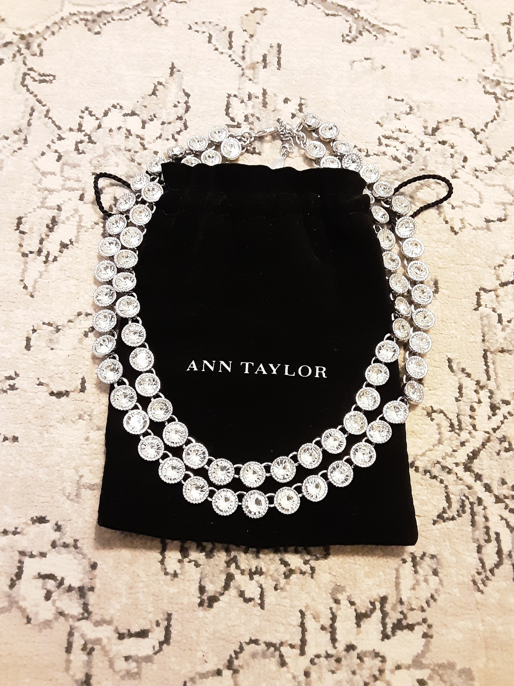 Ann Taylor Silver Crystal Statement Necklace - Double Strand